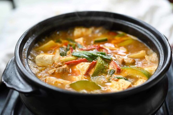 Doenjang jjigae – Korean soybean paste stew with tofu and vegetables