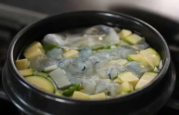 doenjang jjigae (soybean paste stew) cooking